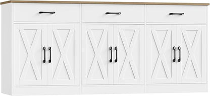 HOSTACK 71" Large Sideboard Buffet Cabinet with Storage, Farmhouse Coffee Bar Cabinet with 3 Drawers, Long Kitchen Buffet Table, Kitchen Sideboard Storage Cabinet for Dining Room, Living Room, White