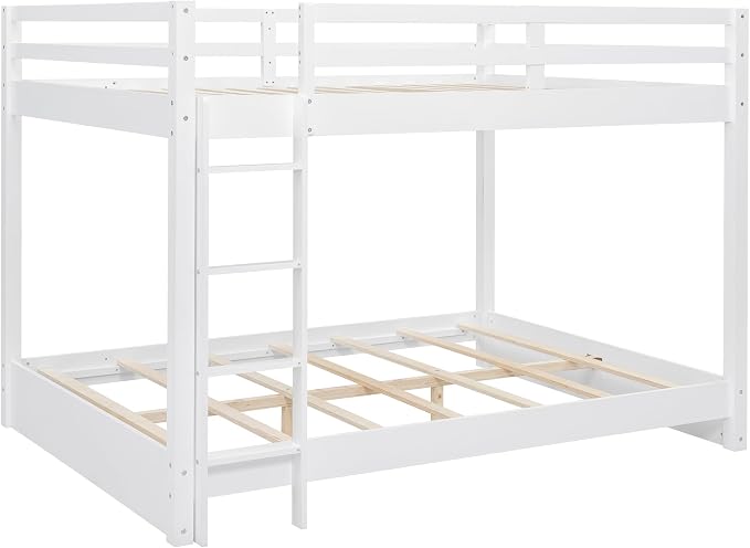 Bellemave Queen Over Queen Size Bunk Bed for Kids/Adults,Solid Wood Bunk Bed Frame Queen Size with Ladder & Safety Guardrails,White