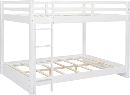 Merax Queen Size Bunk Bed - Solid Pine & MDF Frame, Heavy Duty 600lb Capacity, Space Saving Design with Safety Guard Rails & Ladder, No Box Spring Needed,White