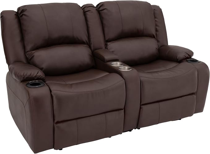 RecPro Charles RV Power Loveseat | 64" | Cup Holders | Mahogany