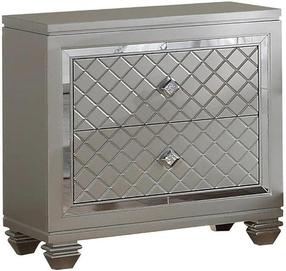 First of a Kind Shiney Contemporary 4 Piece King Bedroom Set High Gloss Silver Finish with Upholstered Headboard, Sleek Modern Bedroom Furniture Set for Coordinated Interiors