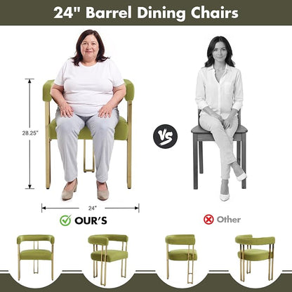 Hyfirm Green and Gold Modern Dining Chairs Set of 6, Velvet Upholstered Barrel Armchairs with Metal Legs for Kitchen Island, Mid Century Accent Chairs for Dining Room Living Room, Open-Back