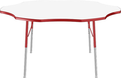 FDP Dry-Erase Flower Activity School and Office Table (60 inch), Standard Legs with Swivel Glides for Collaborative Spaces, Adjustable Height 19-30 inches - Whiteboard Top, Red Edge and Matching Legs