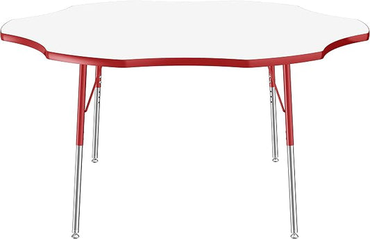 FDP Dry-Erase Flower Activity School and Office Table (60 inch), Standard Legs with Swivel Glides for Collaborative Spaces, Adjustable Height 19-30 inches - Whiteboard Top, Red Edge and Matching Legs