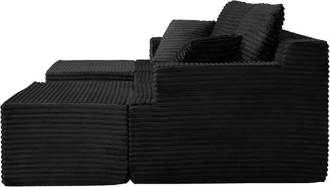 103" Boneless Modular Sectional Sofa Cloud Couch with Ottomans and Pillows, Convertible L/U Shaped Corner Sofa, Full Foam Deep Seat Compressed Couch for Living Room, Apartment