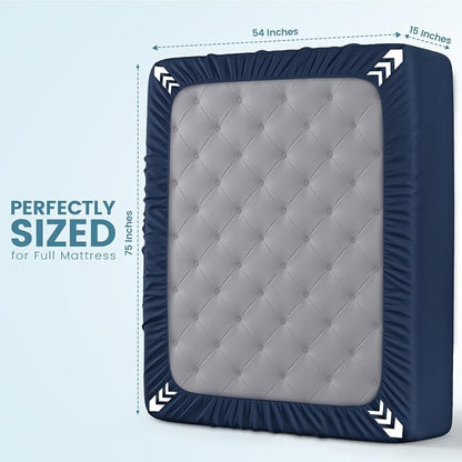 Full Size Mattress Protector Waterproof, Premium 200 GSM Terry Mattress Cover, Soft & Breathable Bed Cover, Fitted Sheet Style Stretchable Deep Pockets 15" by Utopia Bedding (Navy Blue)