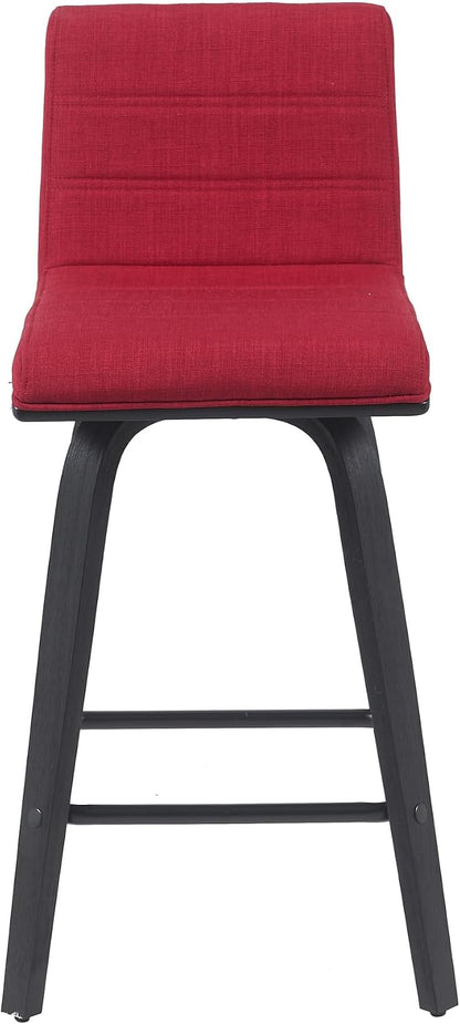 Armen Living Vienna Modern Swivel 26" Counter Height Barstool with Red Fabric Upholstered Seat and Black Wood Finish
