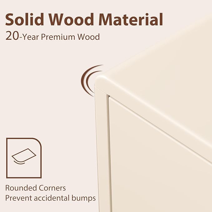 White Nightstand Solid Wood Nightstand,Small Night Stand with Drawers Wood Night Stand,Small Bedside Tables for Bedroom,Living Room,Office,White Bedside Table