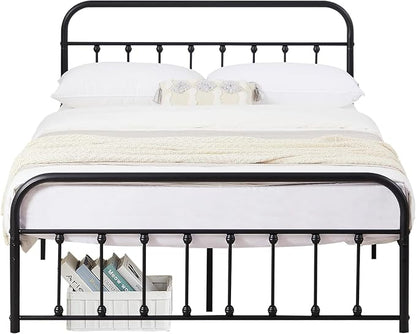 VECELO Queen Metal Platform Bed Frame with Headboard, Heavy Duty Steel Slat Support, Under Bed Storage,No Box Spring Needed, Easy Assembly，Victorian Style