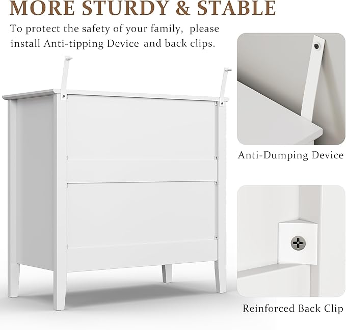 RoyalCraft 32" Large Nightstand Set of 2, Fluted Painted Bedside Table with 3 Spacious Drawers, Modern Tall End Table for Bedroom, White