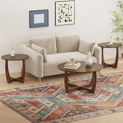 Round Wood Coffee Table, Solid Hardwood Coffee Tables for Living Room, Mid-Century Modern Coffee-Table with Criss-Cross Legs, 33.5" D x 17.7" H, Designed Home Furniture, Easy Assembly, Center Table