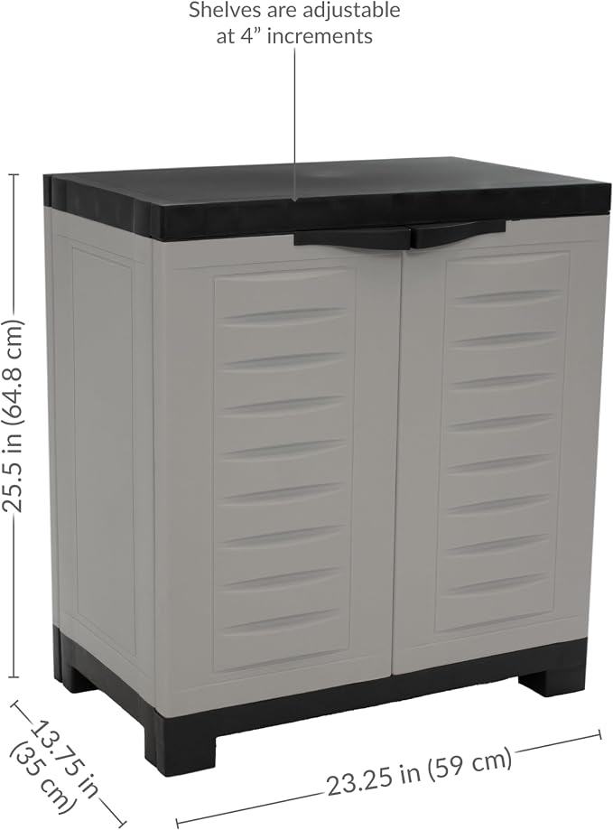 Sunnydaze 25.5" H Resin Garage Storage Cabinet - Garage Cabinet with Adjustable Shelf - Freestanding Utility Storage for Laundry Room, Office, Basement - Gray