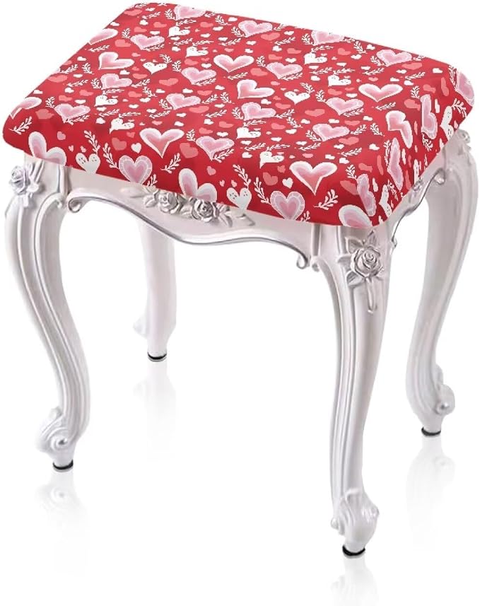 Valentines Bar Stool Seat Covers Hearts Leaf Bar Stool Covers Rectangle Set of 2 Counter Stool Bar Chair Covers for Kitchen Pub Dining Room Holiday Valentine Decor