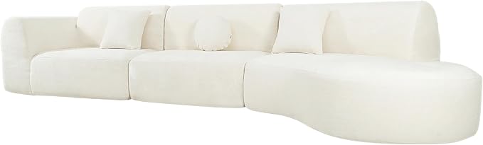 Merax 140" Curved Polyester Sectional Sofa Set, Modern Cloud Couch with Chaise Lounge & 3 Pillows, Fully Assembled for Living Room, Beige