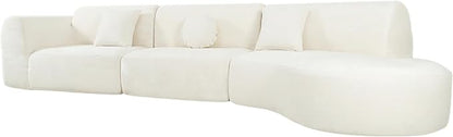 Merax 140" Curved Polyester Sectional Sofa Set, Modern Cloud Couch with Chaise Lounge & 3 Pillows, Fully Assembled for Living Room, Beige