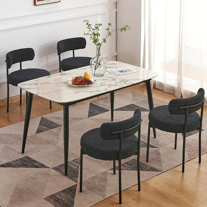 EDWELL Black Boucle Dining Chairs Set of 2, Mid Century Modern Kitchen Dining Chairs with 3.94” Cushions and Metal Legs, Round Upholstered Boucle Chairs for Kitchen, Living Room