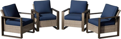 Joyside Outdoor Patio Chairs Set, 4 Pieces Wicker Rattan Chairs with Metal Wide Armrest, Thick Cushions and Deep Seating for Garden, Backyard, Porch, Deck