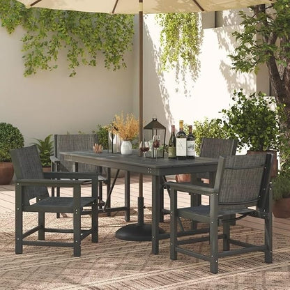 UDPATIO HDPE Outdoor Dining Table Heavy Duty All-Weather Resistant with Umbrella Hole Furniture for Patio, Poolside, Deck, Garden, Porce, Kitchen, Room,Light-Black,1Table