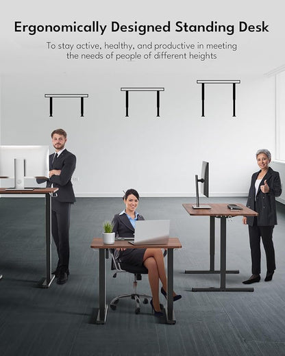 Standing Desk, Height Adjustable Electric Stand up Desk, 31.5 x 24 Inches Sit Stand Home Office Desk with Splice Board, Black Frame/Walnut Top