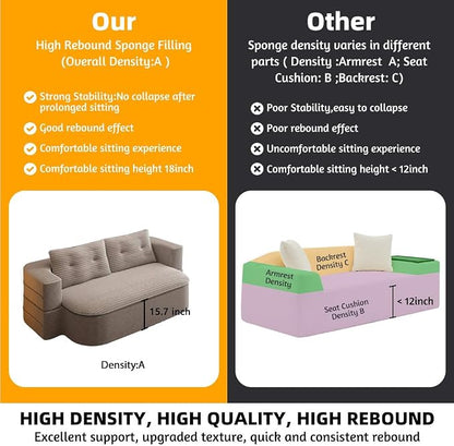 78.7" Futon Sofa Bed, 2-in-1 Foldable Sleeper Sofa, Convertible Sofa Bed with Pillows, Corduroy Couch with Multi Functional Blanket Upholstered Boneless Couches for Living Room, Brown