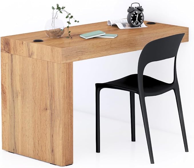 Mobili Fiver, Evolution Desk 47.2 x 23.6 in, with Wireless Charger, Rustic Oak with One Leg, Made in Italy