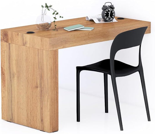 Mobili Fiver, Evolution Desk 47.2 x 23.6 in, with Wireless Charger, Rustic Oak with One Leg, Made in Italy