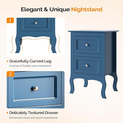 Bonnlo Blue Nightstand with 2 Drawers, Blue Night Stand Bedside Table for Bedroom, Kids Room, Living Room, Small Spaces, Dorm, 15.75" W x 11.8" D x 23.6" H