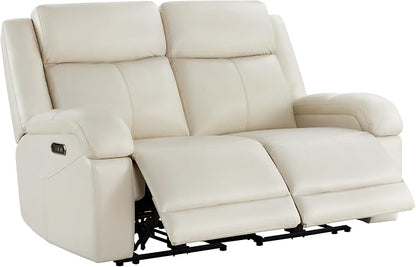 Watson & Whitely Genuine Leather Power Loveseat Recliner Sofa, 2 Seat Wall Hugger Reclining Sofa with Power Headrest & Charging Ports, Dual Recliner Sofas for Living Room, RV, Cream