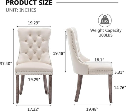 Hixkol Velvet Dining Chairs Set of 6,Upholstered Dining Chairs with Ring Pull Trim and Button Back,Modern Seating for Kitchen, Bedroom & Living Room(Beige)