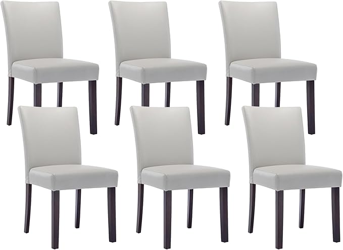 Watson & Whitely Upholstered Dining Chairs, Faux Leather, Set of 6, Grey | Solid Wood Legs, Padded Seat, Low Back, Modern Armless Parsons Chair for Kitchen, Dining Room, Restaurant
