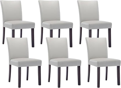 Watson & Whitely Upholstered Dining Chairs, Faux Leather, Set of 6, Grey | Solid Wood Legs, Padded Seat, Low Back, Modern Armless Parsons Chair for Kitchen, Dining Room, Restaurant