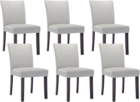 Watson & Whitely Upholstered Dining Chairs, Faux Leather, Set of 6, Grey | Solid Wood Legs, Padded Seat, Low Back, Modern Armless Parsons Chair for Kitchen, Dining Room, Restaurant