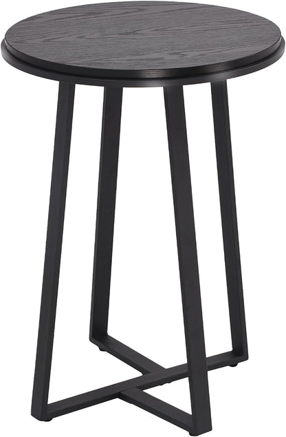 Dorriss Round End Table, Small Side Table Black Color MDF Top, Metal Frame Black, Tall End Side Table for Bed Room, Coffee Tea End Table for Living Room(Round Black)