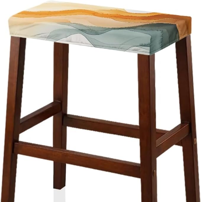 Bar Stool Seat Covers - Pastel Amber Colors, Rectangle 2 Pack Stretchy Vanity Chair Slipcover, Washable Soft Stool Cover