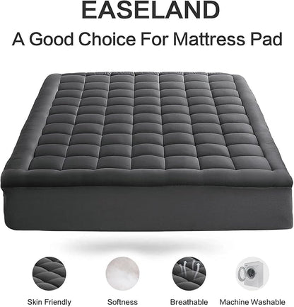 EASELAND Full Size Mattress Pad Pillow Top Cover Quilted Fitted Protector Cotton Top 8-21" Deep Pocket Cooling Mattress Topper (54x75 Inches, Dark Grey)