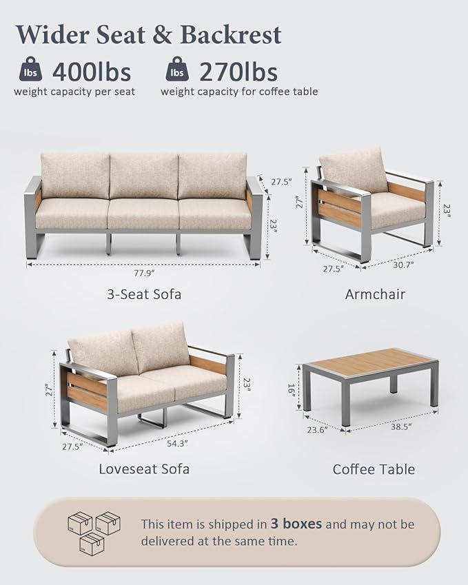 ZANDOR Aluminum Outdoor Patio Furniture-2 Pcs Armchair,Sliver | Rustproof,High weight capacity,Water-repellent,Washable Cover,All-Weather Resistant,Easy clean,for Poolside Backyard Deck
