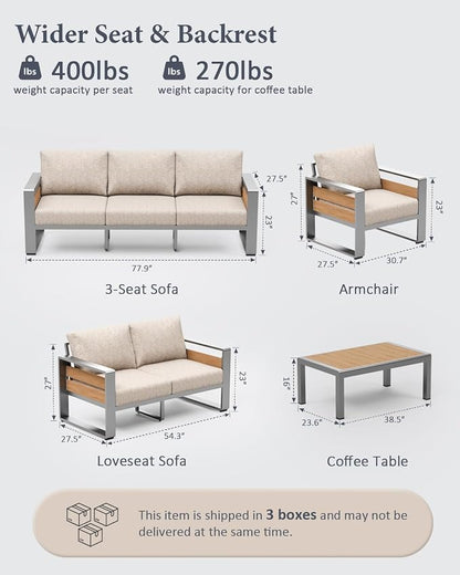 ZANDOR Aluminum Outdoor Patio Furniture-1 Pcs 3-Seat,Sliver | Rustproof,High weight capacity,Water-repellent,Washable Cover,All-Weather Resistant,Easy clean,for Poolside Backyard Deck