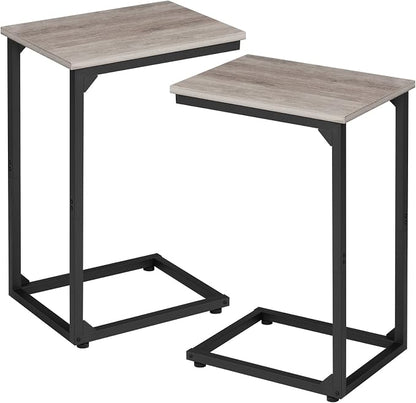 AMHANCIBLE C Shaped End Table Set of 2, Couch Side Table that Slide Under Sofa, Narrow Small Space TV Trays for Living Room, Bedroom, Greige HET02CGY