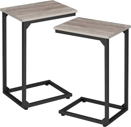 AMHANCIBLE C Shaped End Table Set of 2, Couch Side Table that Slide Under Sofa, Narrow Small Space TV Trays for Living Room, Bedroom, Greige HET02CGY