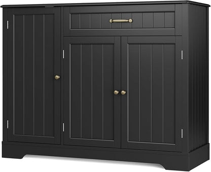 Gizoon Kitchen Sideboard Buffet Cabinet with Storage Small Coffee Bar Cabinet with Drawer, Kitchen Pantry Storage Cabinet with Door and Shelves for Bathroom and Living Room, Black, Painted