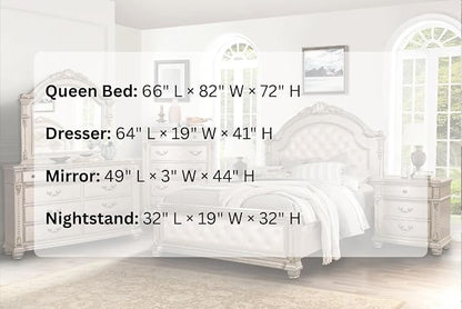 First of a Kind Evelyn Traditional 4 Piece Queen Bedroom Set with Upholstered Tufted Headboard Elegant European Inspired Design Coordinated Furniture Collection