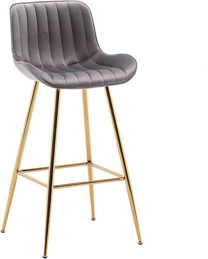 Sidanli Gold Bar Stools Set of 2, 29” Velvet Barstools, Kitchen Chairs for Bar Height with Back and Footrest, Gray