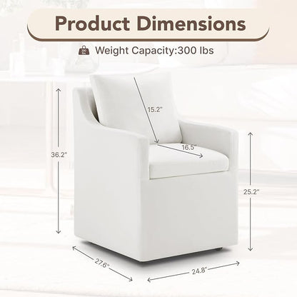 KISLOT Upholstered Dining Chairs Set of 1, Modern Dining Room Chairs with Casters & Washable Cover, Rolling Accent Chair with Hidden Storage for Kitchen, Farmhouse, Living Room, White, 1 Box