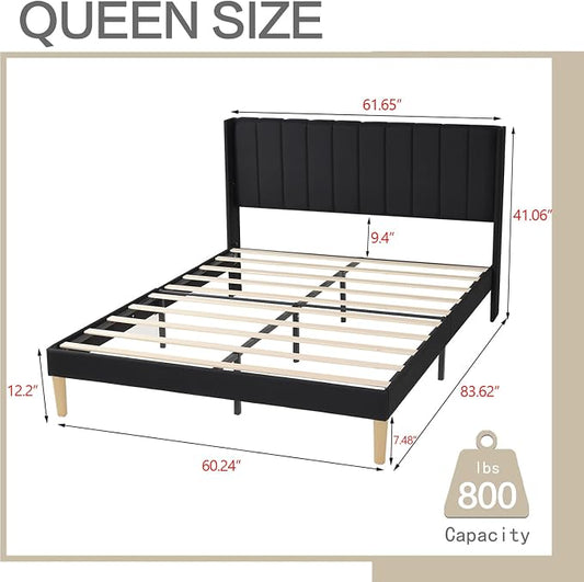 AGARTT Upholstered Platform Bed Frame Queen Size with Headboard and Footboard/Wooden Slats Support/No Box Spring Needed/Easy Assembly,Black Linen