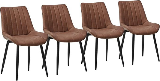 CLIPOP Brown Faux Leather Dining Chair Set of 4, Mid Century Modern, High Back, Armless Upholstered Leisure Side Chair for Dining Room Lounge