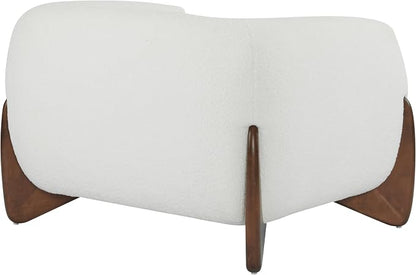 Christopher Knight Home Modern Boucle Fabric Upholstered Club Chair for Living Room, Home Office, Apartment, Relaxing Chair with Removable Cushion and Birch Wood Legs, White and Walnut