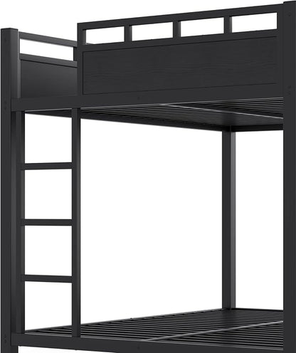 Bellemave Bunk Bed Full Over Full，Metal Bunk beds with Storage Shelves USB Ports and LED Lights, Black