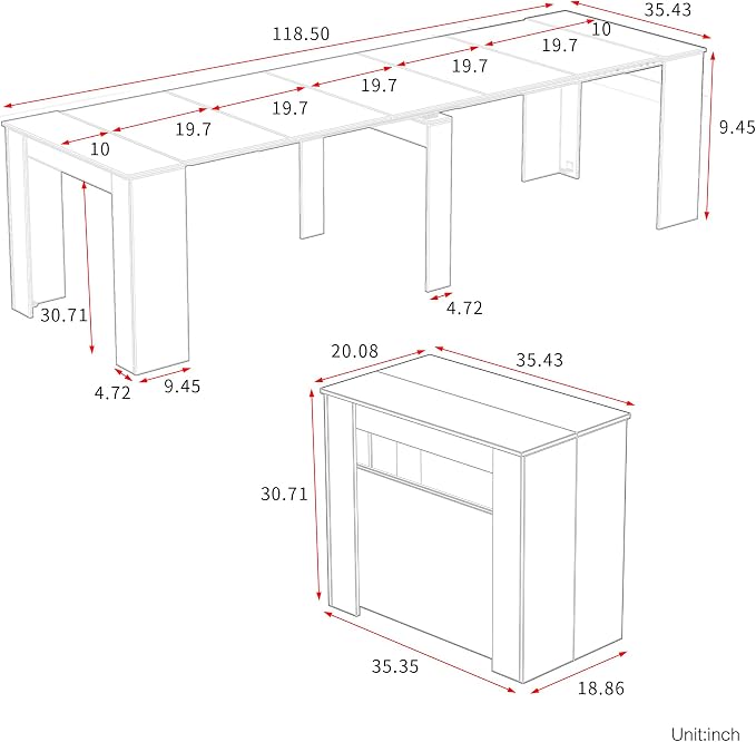 Extendable Dining Table, Transformer Extra Console Table for 1-12 People, Folding Space Saving Dining Room Table for Homes, Apartments, Oak