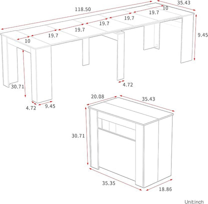 Extendable Dining Table, Transformer Extra Console Table for 1-12 People, Folding Space Saving Dining Room Table for Homes, Apartments, Oak