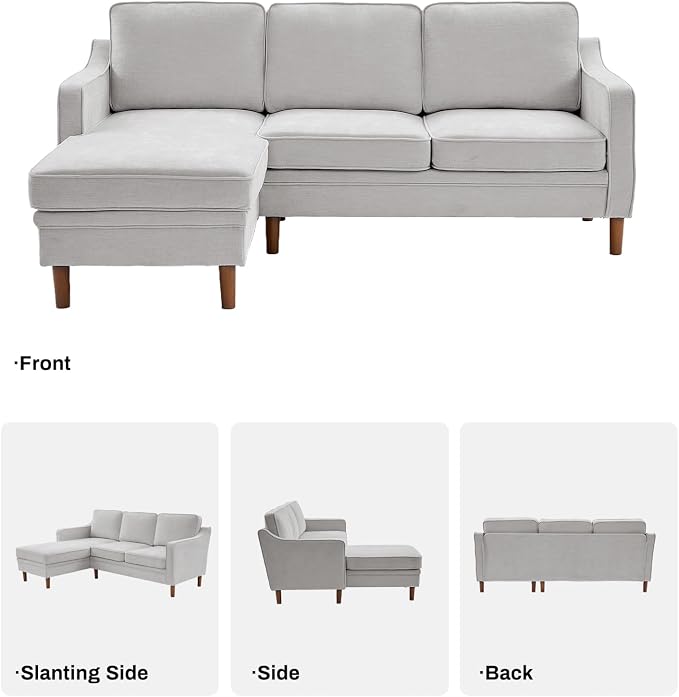 Kingfun 88" L-Shape Sofa, Chenille Sectional Couch, Mid Century Modern Couches with Solid Wood Frame for Living Room Bedroom